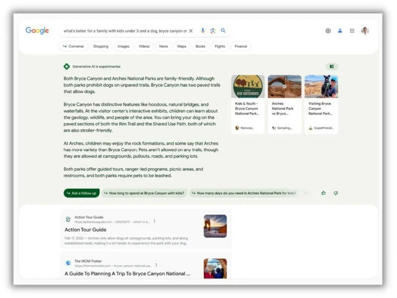 Example of Google's AI-powered Search Generative Experience (SGE) in action